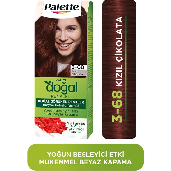 Palette Kalıcı Doğal Renkler 3-68 Kızıl Çikolata Saç Boyası Goji Berry Özü & Yulaf Çekirdeği Özü ile