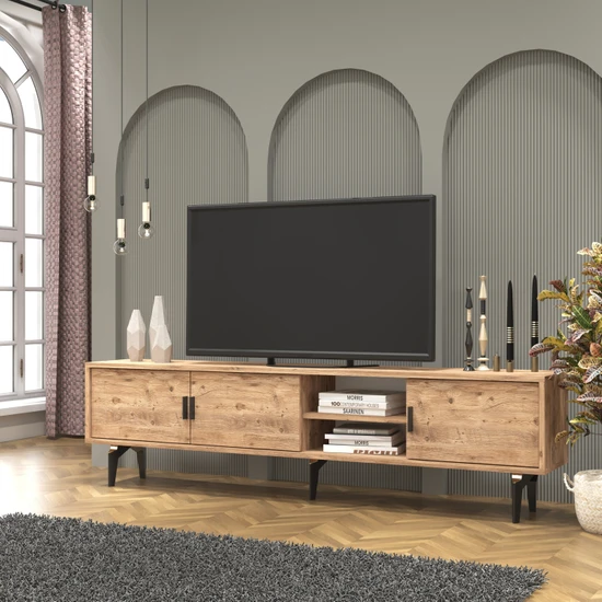 Cool Home Marin Tv Ünitesi Tv Sehpası 180 cm , Raflı , Atlantik Çam (Ceviz)