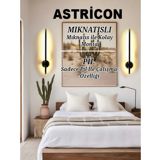 Astricon Pilli LED Aplik Dekoratif LED Aydınlatma 70CM Günışığı Tek Adet Duvar Aplik