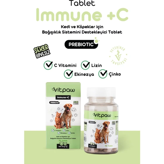 Vitpaw Immune C Tablet (Kedi ve Köpekler Için Destekleyici Tablet 75 Tablet)