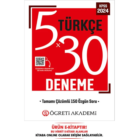 Öğreti Akademi KPSS Genel Yetenek Genel Kültür 5x30 Türkçe Deneme E-Kitap