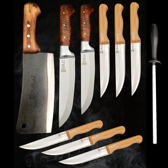 SürLaz Kurban Bıçak Seti 10 Parça Kasap Bıçak Seti Et Bıçağı Meyve Sebze Bıçakları