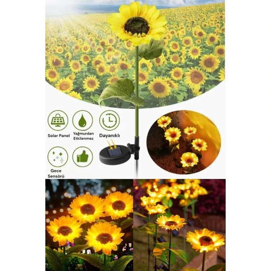 Tutyakala 1 Adet 73 Cm Ayçiçeği Solar Bahçe Aydınlatması - Güneş Enerjili Dekoratif Ayçiçeği Aydınlatma
