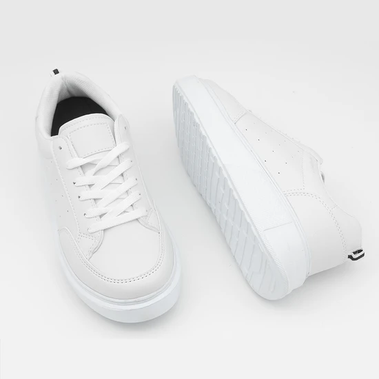 Elevold +6 cm Boy Uzatan Gizli Topuklu Beyaz Kadın Spor Ayakkabı, Sneaker