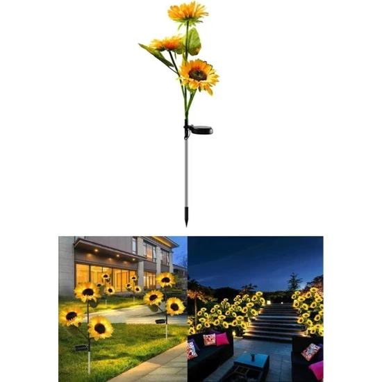 Tutyakala 3 Çiçekli 1 ADET Ayçiçeği Solar Bahçe Aydınlatması - Güneş Enerjili Dekoratif Ayçiçeği Aydınlatma 3 Başlı