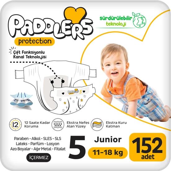 Paddlers Protection Bebek Bezi 5 Numara Junior 152 Adet (11-18 Kg) Ekstra Jumbo Set