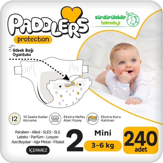 Paddlers Protection Bebek Bezi 2 Numara Mini 240 Adet (3-6 Kg) Ekstra Jumbo Set