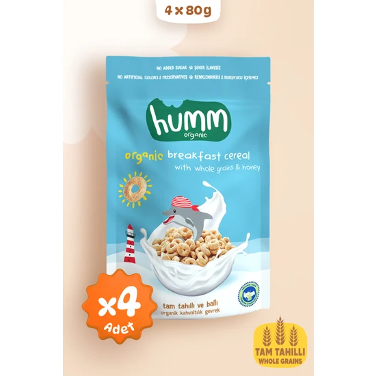 Humm Organic  Tam Tahıllı & Ballı Kahva ltılık Gevrek 4 Adet