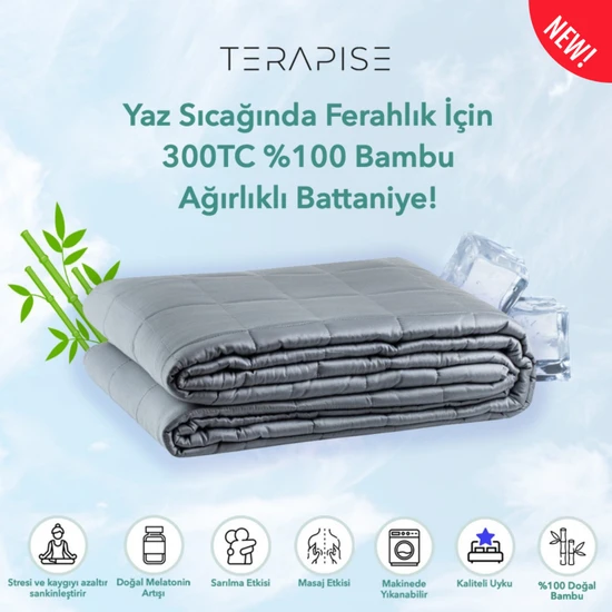 Terapise % 100 Bambu Ağırlıklı Yorgan / Battaniye, 7 Kg Tek Kişilik, 300 TC, Gri, 155x215 cm