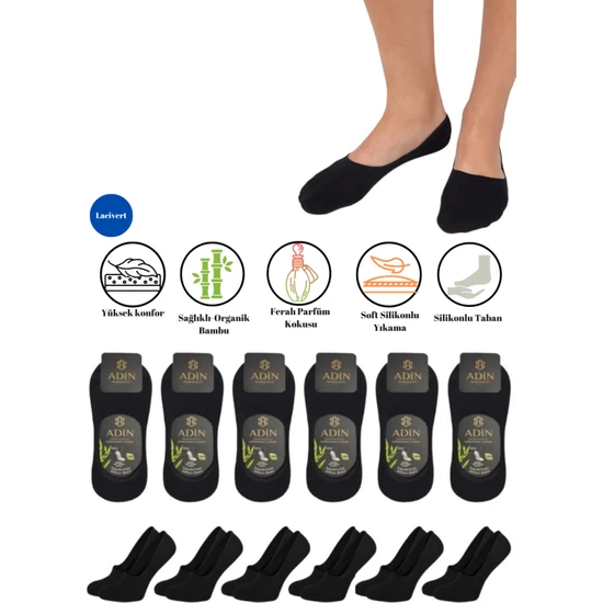 Premium Natural Socks 6'lı Bambu Siyah Babet Çorap (Yıkamalı)(Imalattan)