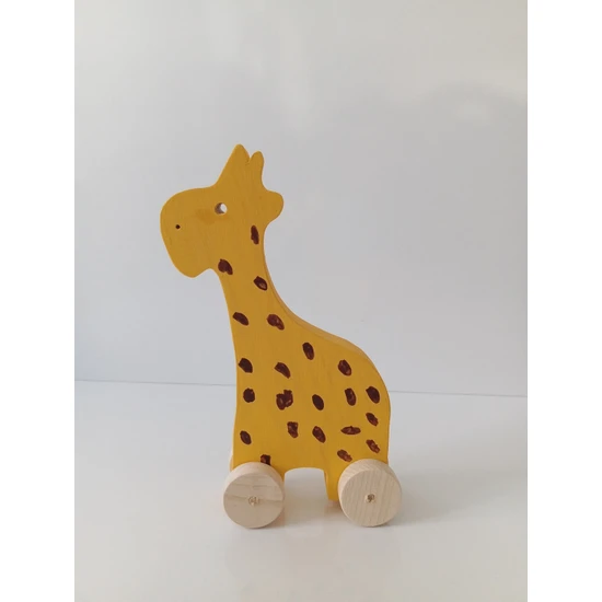 Doğal Ahşap Zürafa Araba Tekerlekli Hayvan Figürlü Oyuncak Renkli Zürafa Çocuk Odası Dekoratif