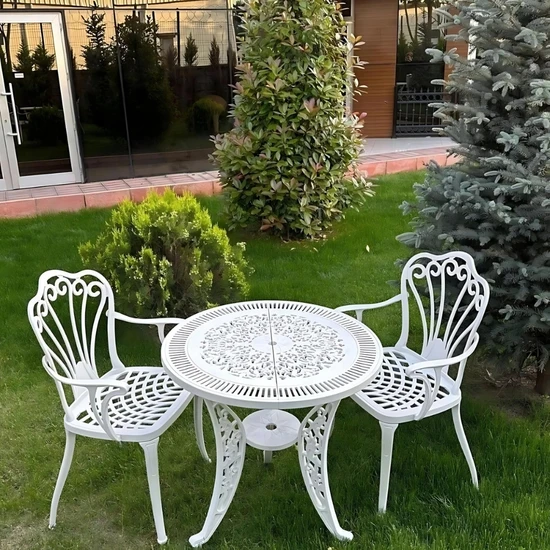 Ceritti Ferforje Görünümlü Plastik Masa ve Sandalye, 150 kg Taşıma Kapasiteli, 2 Yıl Garantili, Bahçe, Balkon ve Dış Mekan Kullanımına Uygun, Masa ve Sandalye Takımı
