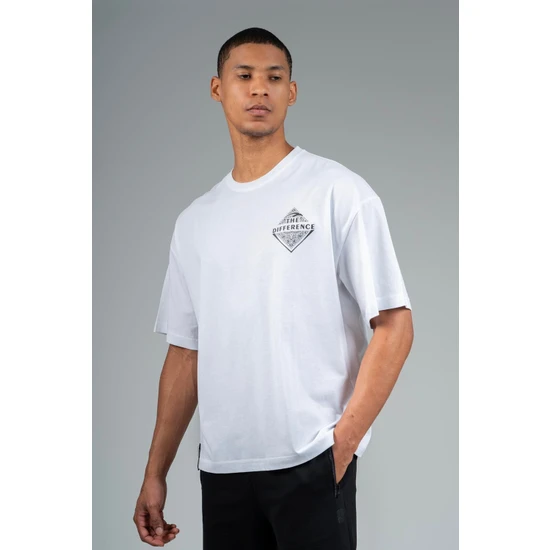 Maraton Sportswear Oversize Erkek Bisiklet Yaka  Kısa Kol Basic Beyaz T-Shirt 22694
