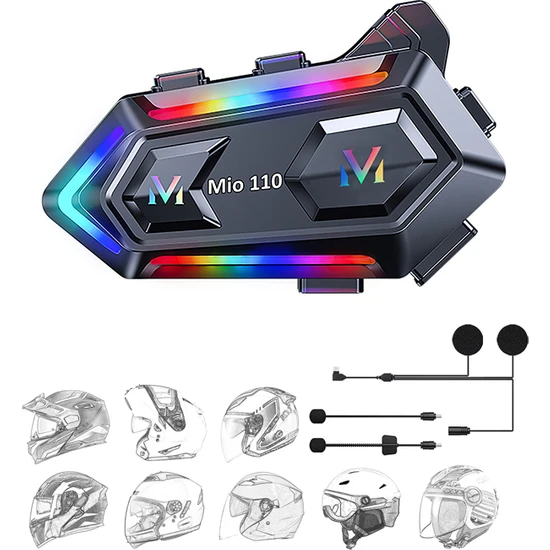 Mioji Mio 110 RGB 1000mAh IPX6 Kask Intercom Motosiklet Bluetooth Kulaklık