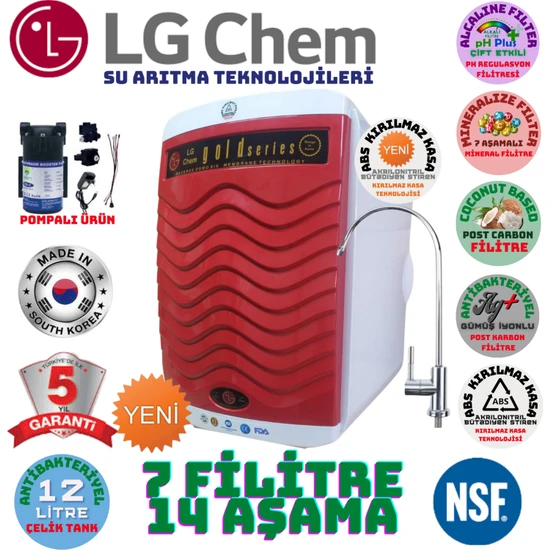 Light Gastro Lg Chem Gold Plus Pompalı  Beyaz-Kırmızı  Renk 12 Litre 14 Aşama 7 Filitre Su Arıtma Cihazı