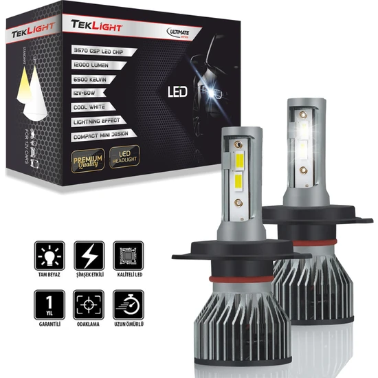 Teklight Ultimate Mini LED Xenon Far Ampulü 12000 Lümen Csp Kısa Tip Mini Slim Şimşek Etkili H4 / H7 / H1 / H11