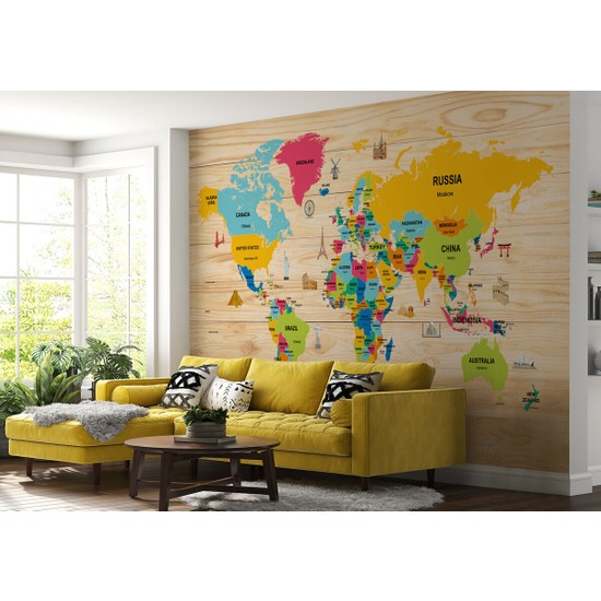 My Design Store Ahşap Görünümlü Dünya Haritası Dekoratif Fiyatı