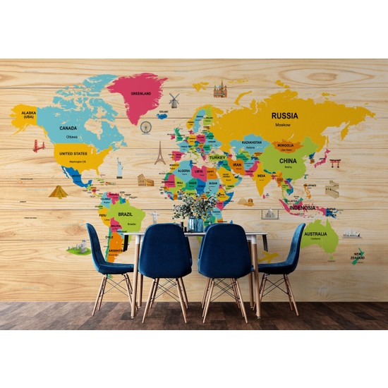 My Design Store Ahşap Görünümlü Dünya Haritası Dekoratif Fiyatı