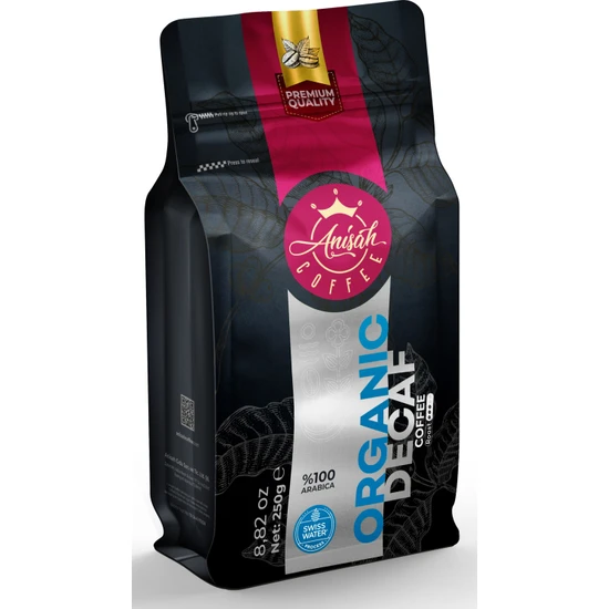 Anisah Coffee Decaf %100 Arabica Kafeinsiz Orta Kavrum Kahve Çekirdeği 250G | Organik | Decaffeinated Swiss Water