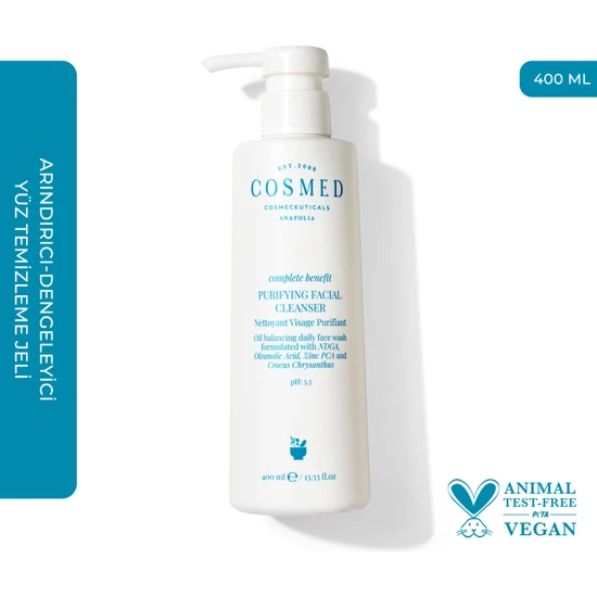 Cosmed Complete Benefit Purifying Facial Cleanser - Yağlı ve Eğilimli Ciltlere Özel Yüz Temizleme Jeli Ph 5.5 400 ml