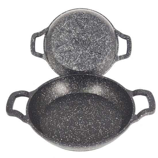 Oms Collection 3728 - 2 Parça - Döküm, Bio Granit, ( 16 ve 20 cm ) Sahan Seti, Siyah Renk