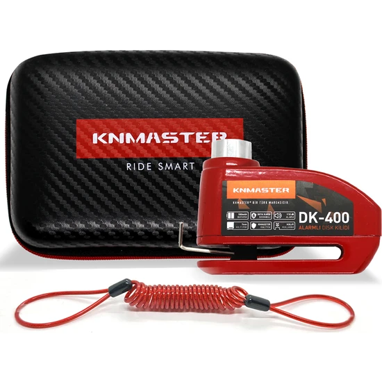 Knmaster Disk Kilidi DK-400 7mm Alarmlı + Hatırlatma Kablosu ve Çanta Hediyeli ( Kırmızı )