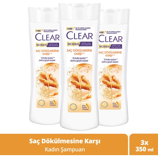 Clear Women Kepeğe Karşı Etkili Şampuan Zencefil Özü 350 ml X3