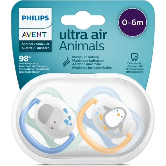 Philips Avent Ultra Air Animals 2li Emzik 0-6 Ay - Erkek SCF080/05