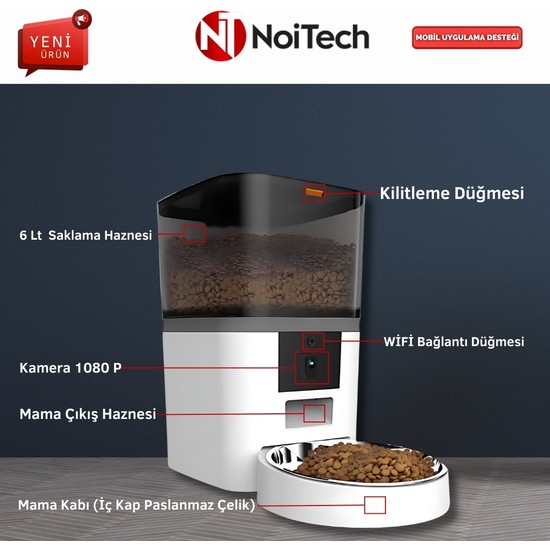 Noitech Pet Feeder 1080P Ayarlanabilir Kameralı- Wifili- Fiyatı