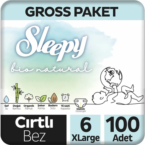Sleepy Bio Natural Gross Paket Bebek Bezi 6 Numara Xlarge 100 Adet