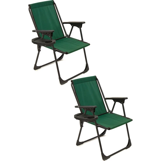 Moniev 2 Adet Kamp Sandalyesi Katlanır Piknik Sandalye Oval Bardaklıklı Yeşil