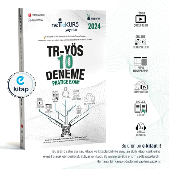 Nettekurs Yayınları 2024 TR - YÖS Video Çözümlü Akıllı 10 Deneme E-Kitap