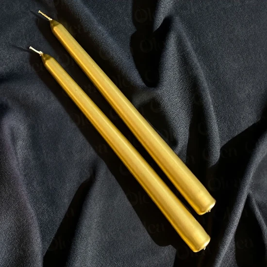 Altın Gold Metalik Şamdan Mum - Konik - Kokusuz - 2’li - Metalik Parlak Renk - 2,2*25 cm
