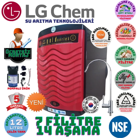 Light Gastro Lg Chem Gold Plus Pompalı Siyah-Kırmızı 12 Litre 7 Filitre 14 Aşama Su Arıtma Cihazı