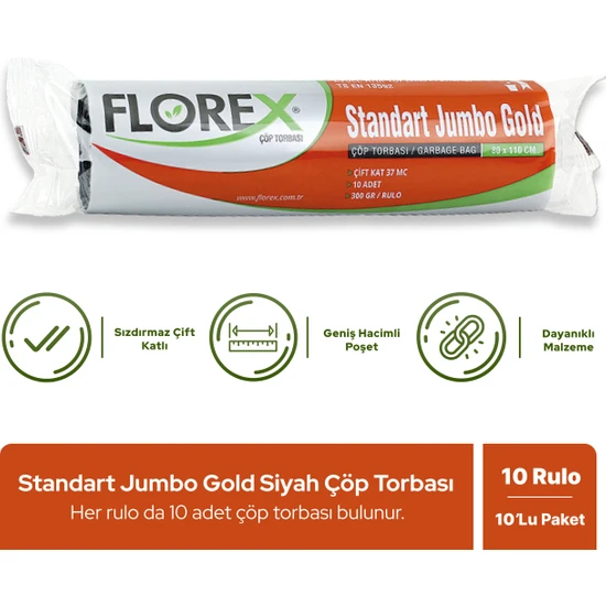 Florex Standart Jumbo Gold Siyah Çöp Poşeti x 10 Rulo