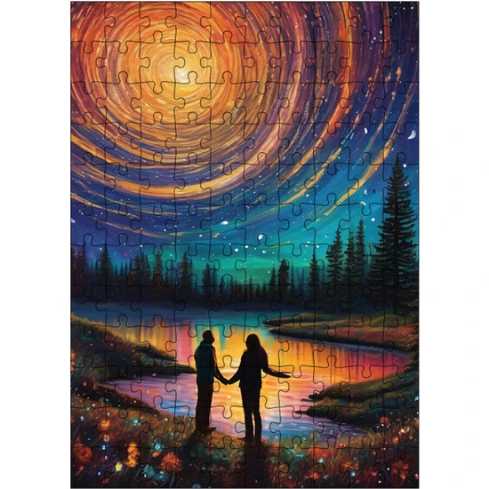 Ekart Ahşap Mdf Puzzle Yapboz Yıldızlar ve Aşık Çift 120 Parça 25*35 cm