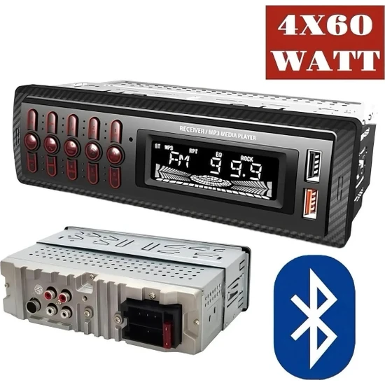 Aguilas 2 Yıl Hızlı Şarj Çift USB Bluetooth’lu Araba Radyo Çift Amfi Çıkışlı 4X60 Watt 63 Max Ses Uyumlu 4x