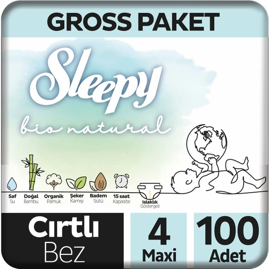 Sleepy Bio Natural Gross Paket Bebek Bezi 4 Numara Maxi 100 Adet