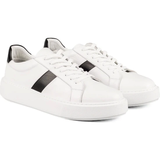 Tezcan Fazer Beyaz-Siyah Deri Erkek Spor (Sneaker) Ayakkabı