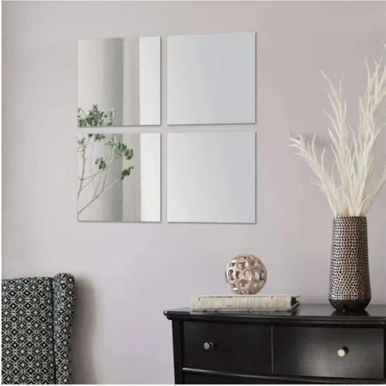 Ata Pleksi Dekoratif Kare Gümüş Renk (20X20CM) 5'li Paket Dekorasyon Duvar Süsü Pleksi Ayna