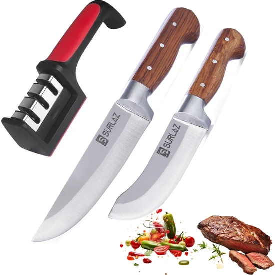 SürLaz Mutfak Bıçak Seti 3 Parça Et Bıçağı Sebze Bıçağı Kasap Bıçakları Bıçak Bileyici