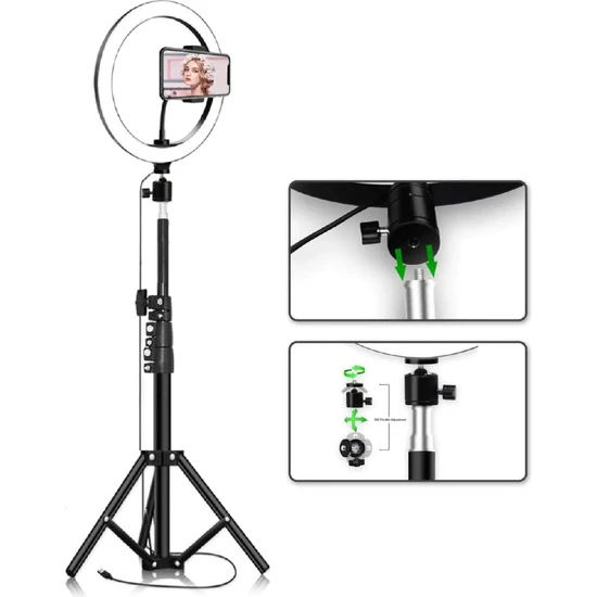 Somic 10 Halka LED 210 cm Tripodlu Youtuber Video Selfie Stüdyo Makyaj Tiktok Işığı Ring Light