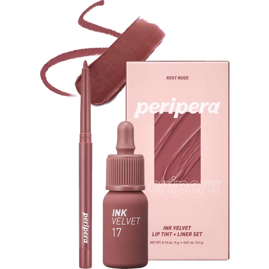 Kadife Görünümlü Tint ve Dudak Kalemi Peripera Ink Velvet + Lip Liner Set (001 Rosy Nude)