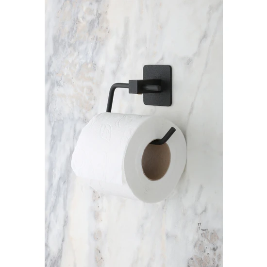 Evina Kare Yapışkanlı Siyah Açık Tuvalet Kağıtlığı Wc Kağıtlık Tutucu