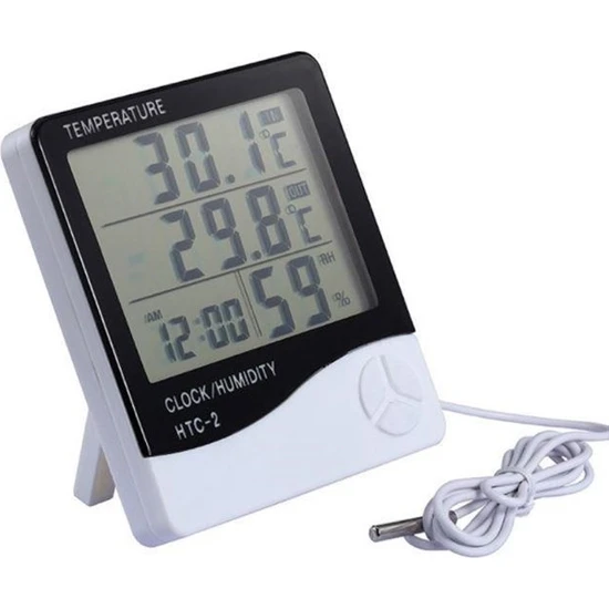 Go İthalat Dijital Termometre Isı Sıcaklık Nem Ölçer Saat Alarm (2818)