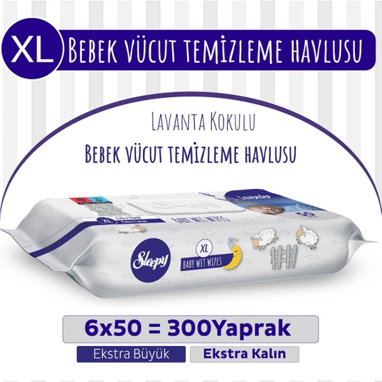 Sleepy Xl Lavanta Kokulu Bebek Vücut Temizleme Havlusu 6X50(300 Yaprak)