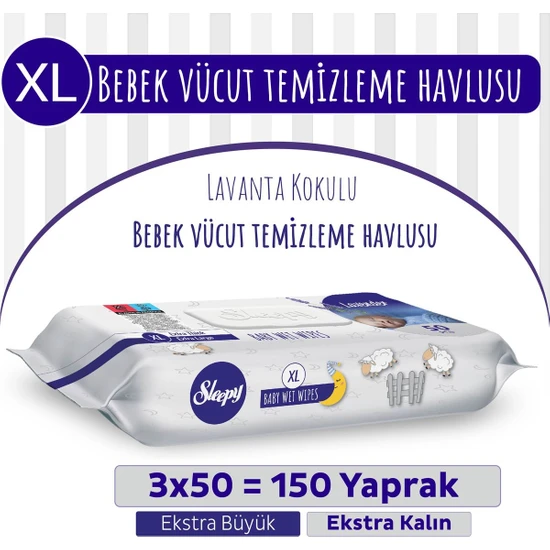 Sleepy Xl Lavanta Kokulu Bebek Vücut Temizleme Havlusu 3X50(150 Yaprak)