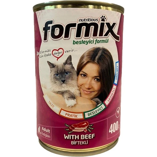 FORMİX Sığır Parça Etli Soslu Yetişkin Kedi Konservesi 400 gr X12 Adet