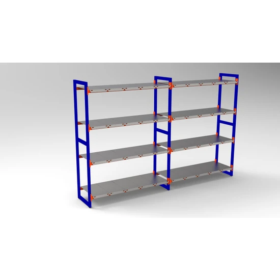 Rafburada Rafburada® 4 Katlı Duble Depo Rafı. 150-300 kg Taşıma Kapasiteli H. Rack 60X90X200