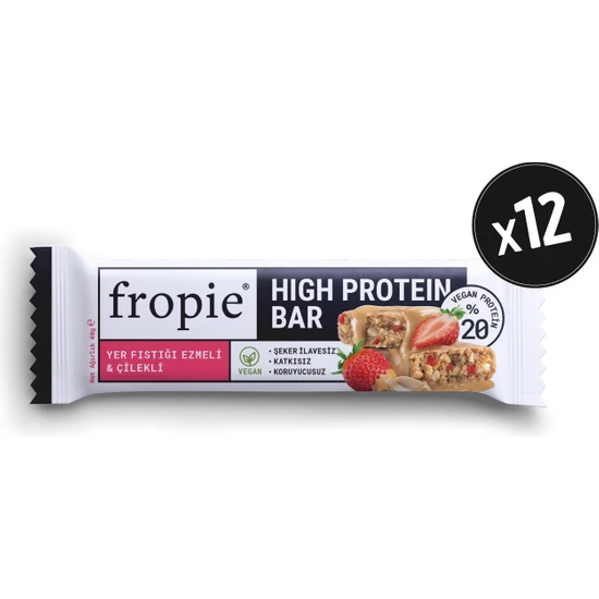 Fropie Vegan High Protein Bar - Yer Fıstığı Ezmeli & Çilekli 40GR X12